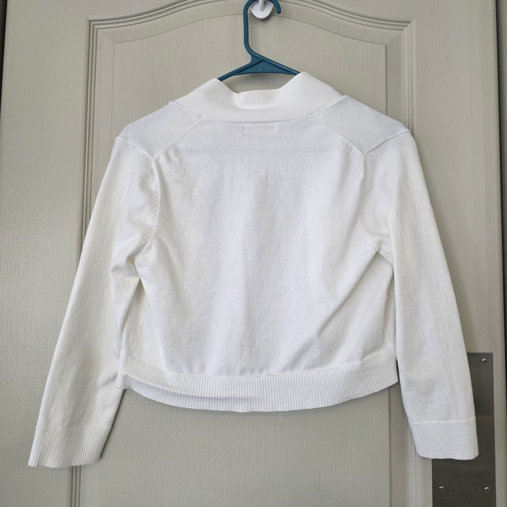 Calvin Klein White Cropped Open Front Cardigan - Picture 2 of 6
